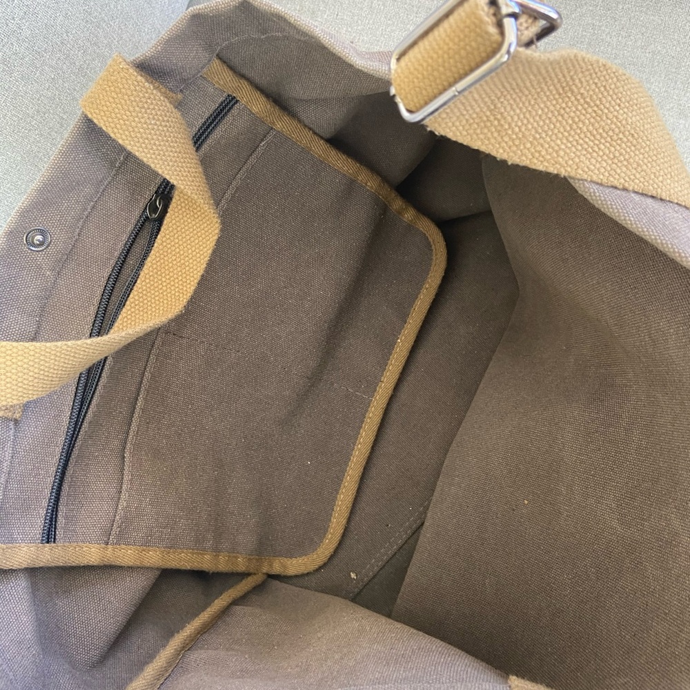 INSIDE OUT Canvas Tote Bag in Taupe with Tan Straps - Picture 4 of 4
